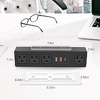 Vista 5 de Regleta de alimentación HHSOET para debajo del escritorio con adhesivo 3M, enchufe extraíble para montaje bajo el escritorio con puertos de carga