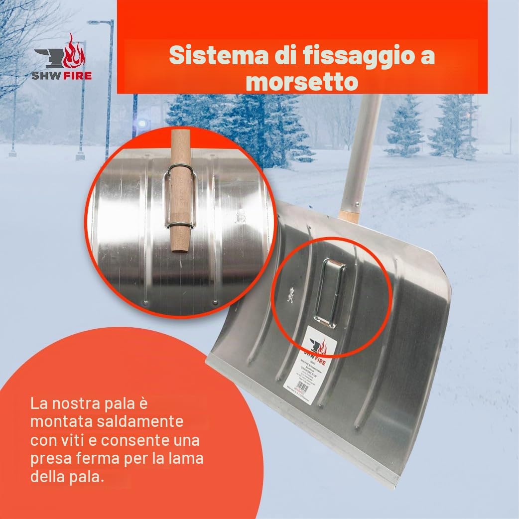SHW-FIRE Pala da neve in alluminio, 50 cm, con manico ergonomico e bordo in alluminio, ideale per grandi quantità di neve su marciapiedi e vialetti, Made in Germany