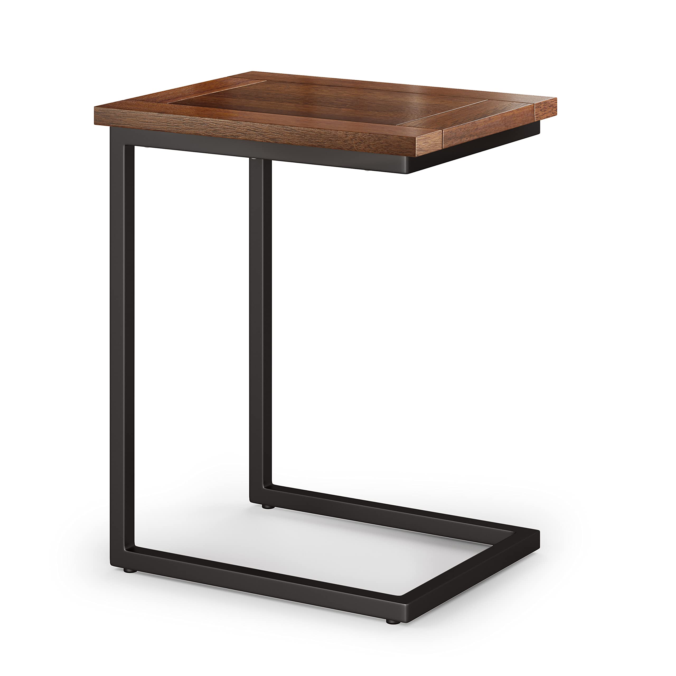 SIMPLIHOME Skyler SOLID MANGO WOOD and Metal 20 inch Wide Rectangle Wide C Side Table in Dark Cognac Brown, Fully Assembled, for the Living Room and Bedroom