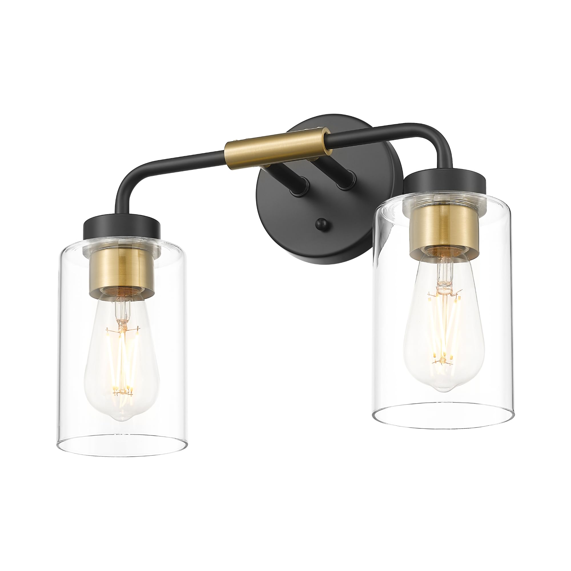 zeyu 2-Light Modern Vanity Lighting Fixture, 14 Inch Black and Gold Bathroom Light Fixture with Clear Glass Shade, ZS62B-2W BK+BG