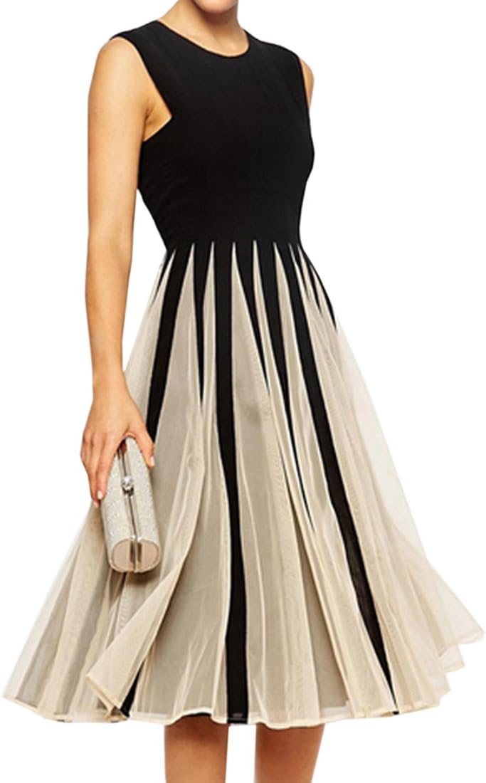 Azbro Women's Gorgeous Cutout Color Block Skater Dress