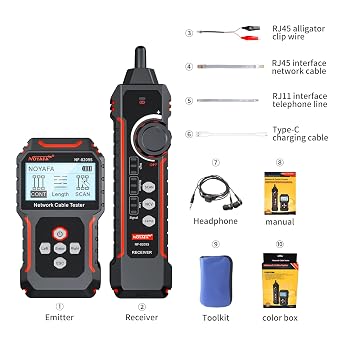 Network Cable Tester with POE, Wire Tracer with Cable Length Test, Port Flashing, NCV for Network Cable, Support Type-C Charging (NF-8209S)