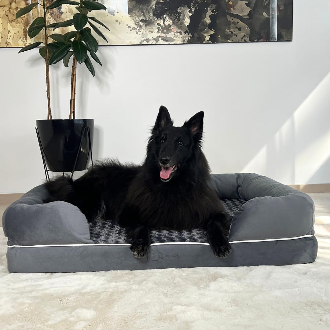 Sofá cama ortopédico extragrande impermeable de espuma viscoelástica para perro, funda extraíble lavable, duradera, piel suave antiansiedad, cama ortopédica para perros XL, 111 x 86 x 25 cm,