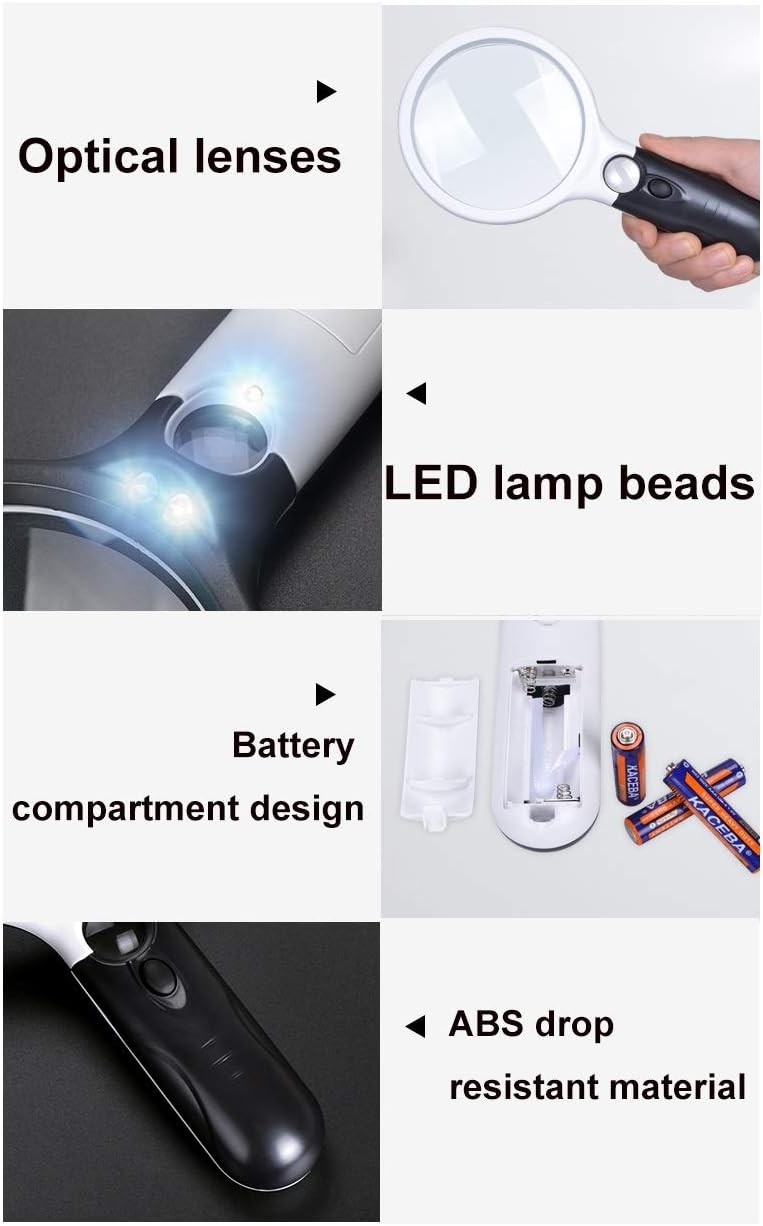 HD 10 Times Handheld Magnifier LED Light Read Service Microscope Portable Reading Mirror Enlarged Mirror (Color : 100mm)