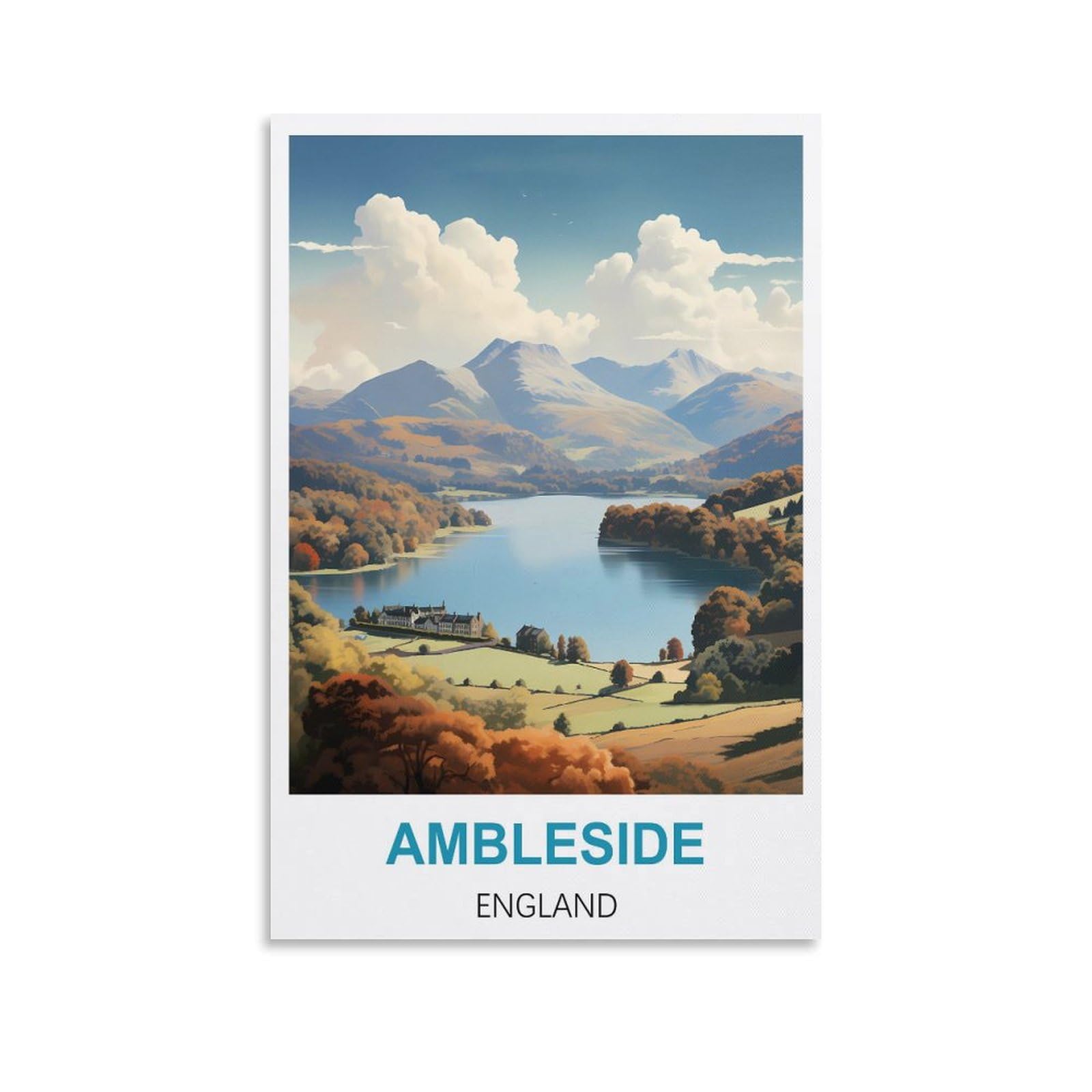 PPNVMKX Ambleside England Vintage Travel Poster 08x12inch(20x30cm) Wall Decor Painting Canvas Wall Art Living Room Poster Bedroom