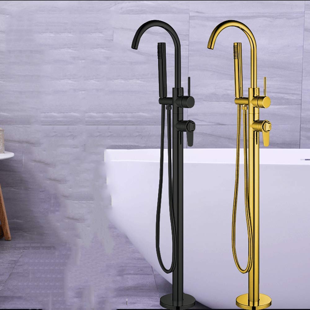Rubinetto per Vasca da Bagno termostatico Classico Indipendente Miscelatore per Vasca da Bagno con Doppia Maniglia in Ottone Rubinetti a Pavimento con Doccia a Mano, Nero