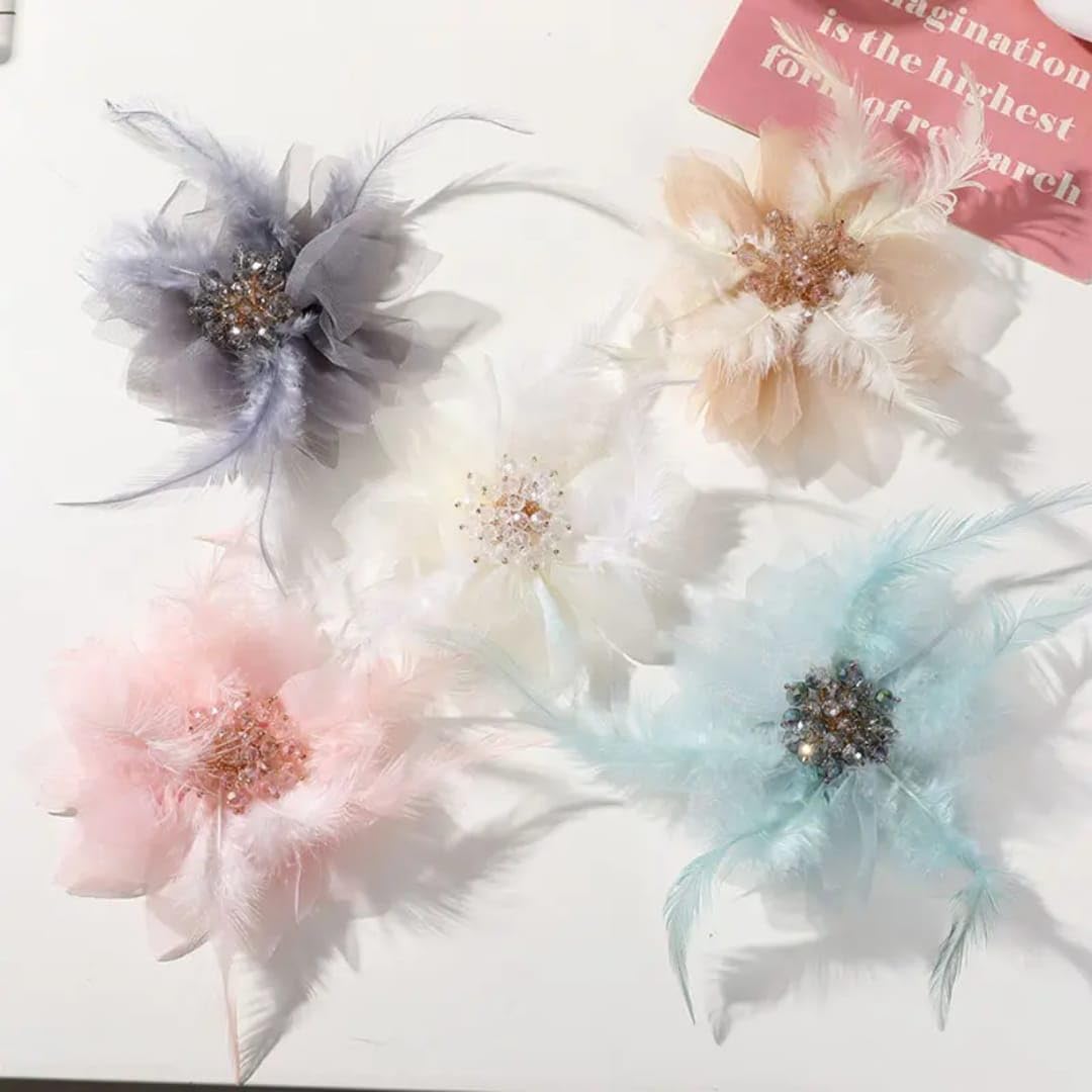 H-Style Store Korean Feather Crystal Flower Hair Clip for All Occassions | New Treanding Hair Clip | Wedding Hair Accessories for Girls, Baby & Women Multicolor (Pack of 3) H-Style Store Korean Feather Crystal Flower Hair Clip for All Occassions | New Treanding Hair Clip | Wedding Hair Accessories for Girls, Baby & Women Multicolor (Pack of 3)