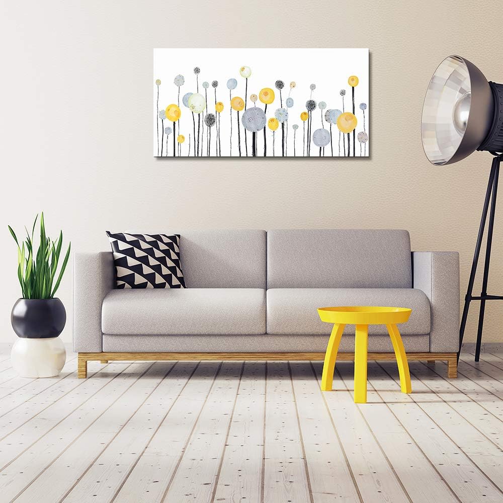 MHARTK66 Canvas Wall Art Abstract Dandelion Modern Minimalist Wall Decor – Neutral Yellow Gray Watercolor Paintings Stretched Ready to Hang Pictures for Living Room Bedroom Bathroom Home Office 40"L x 20"W Abstract Dandelion