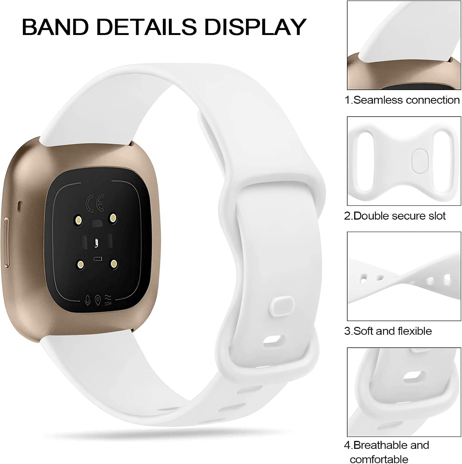 4 Pack Silicone Bands Compatible with Fitbit Versa 3 Bands and Fitbit Sense Bands, Classic Soft Sport Bands Replacement Wristbands for Fitbit Sense/Versa 3 Smart Watch Women Men