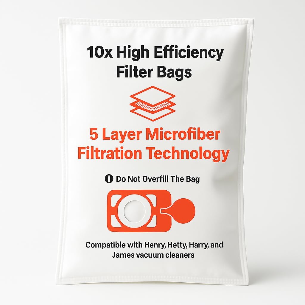 Pack of 10 Numatic Henry Hoover Bags | HEPA-Flo Dust Bags – Perfectly Compatible with Hetty Hoover bags for Superior Cleaning Performance.