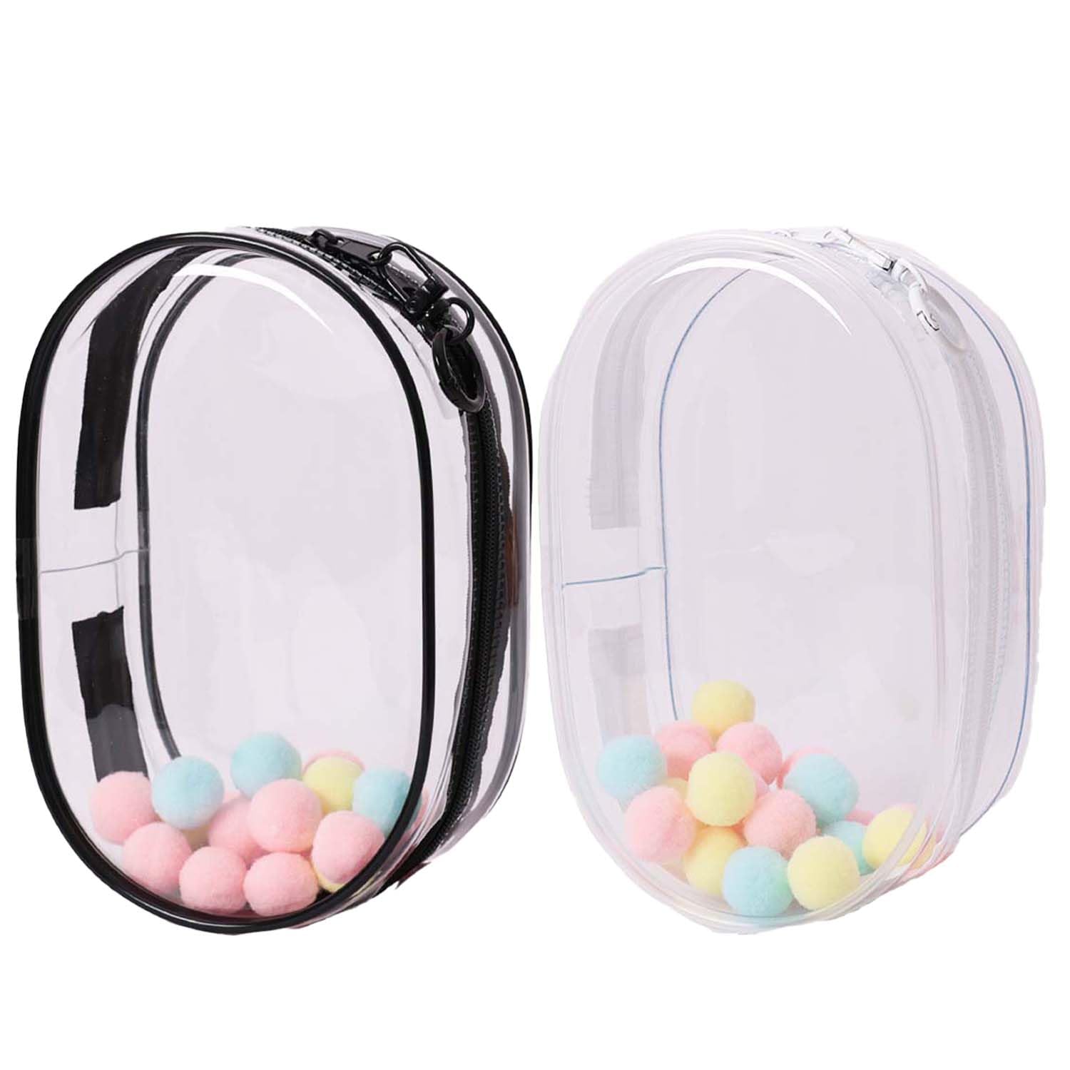2Sets 18CM Crystal Clear PVC Doll Display Case, Hanging Dust-Proof Protector with Pompom Keychain