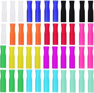 44Pcs Reusable Straws Tips, Silicone Straw Tips, Multi-color Food Grade Straws Tips Covers Only Fit for 1/4 Inch Wide(6MM Out diameter) Stainless Steel Straws by Accmor