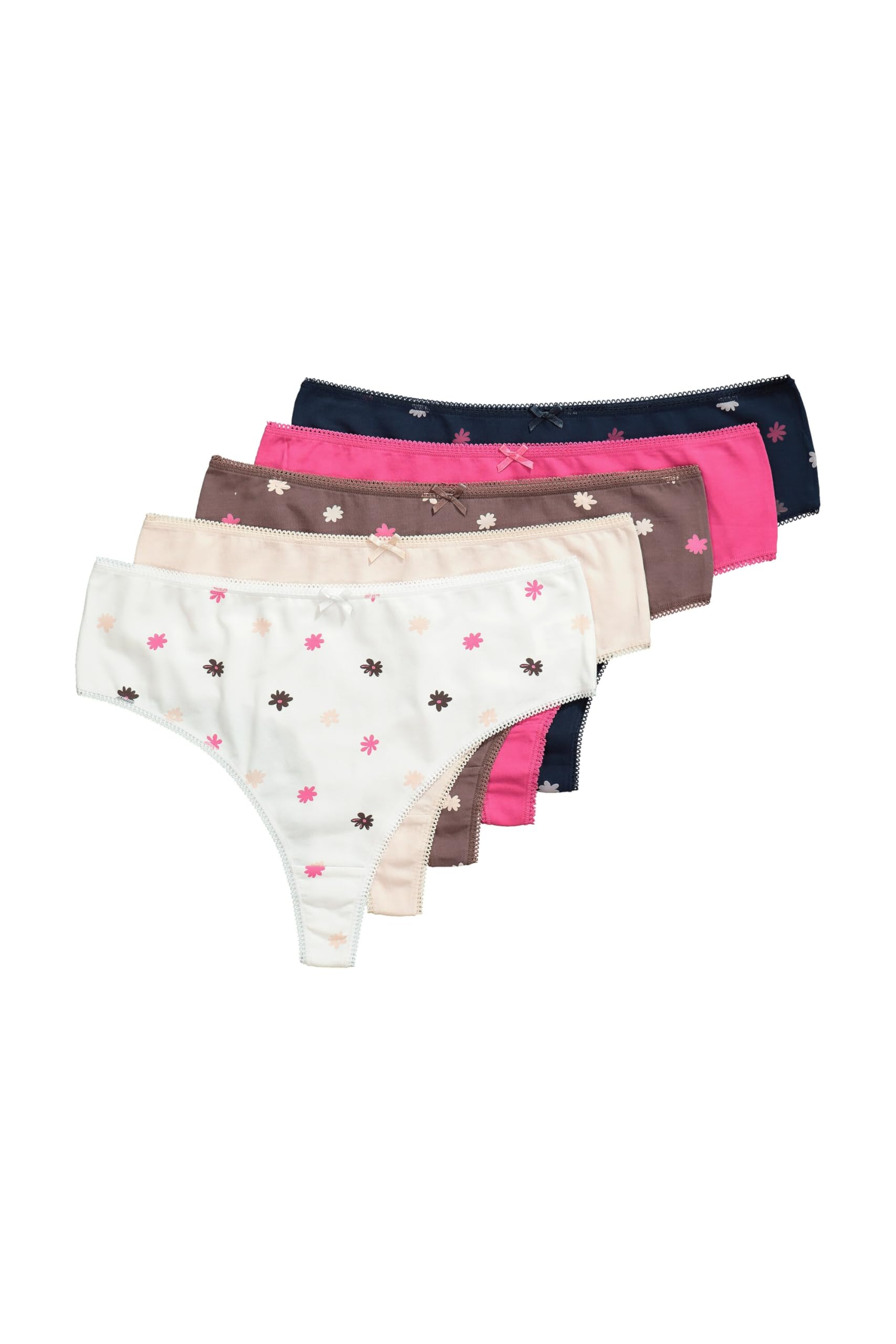 Ulla Popken Womenswear Plus Size Curvy 5 Pack of Thongs- Millefleur pink 50+ 834660540-50+