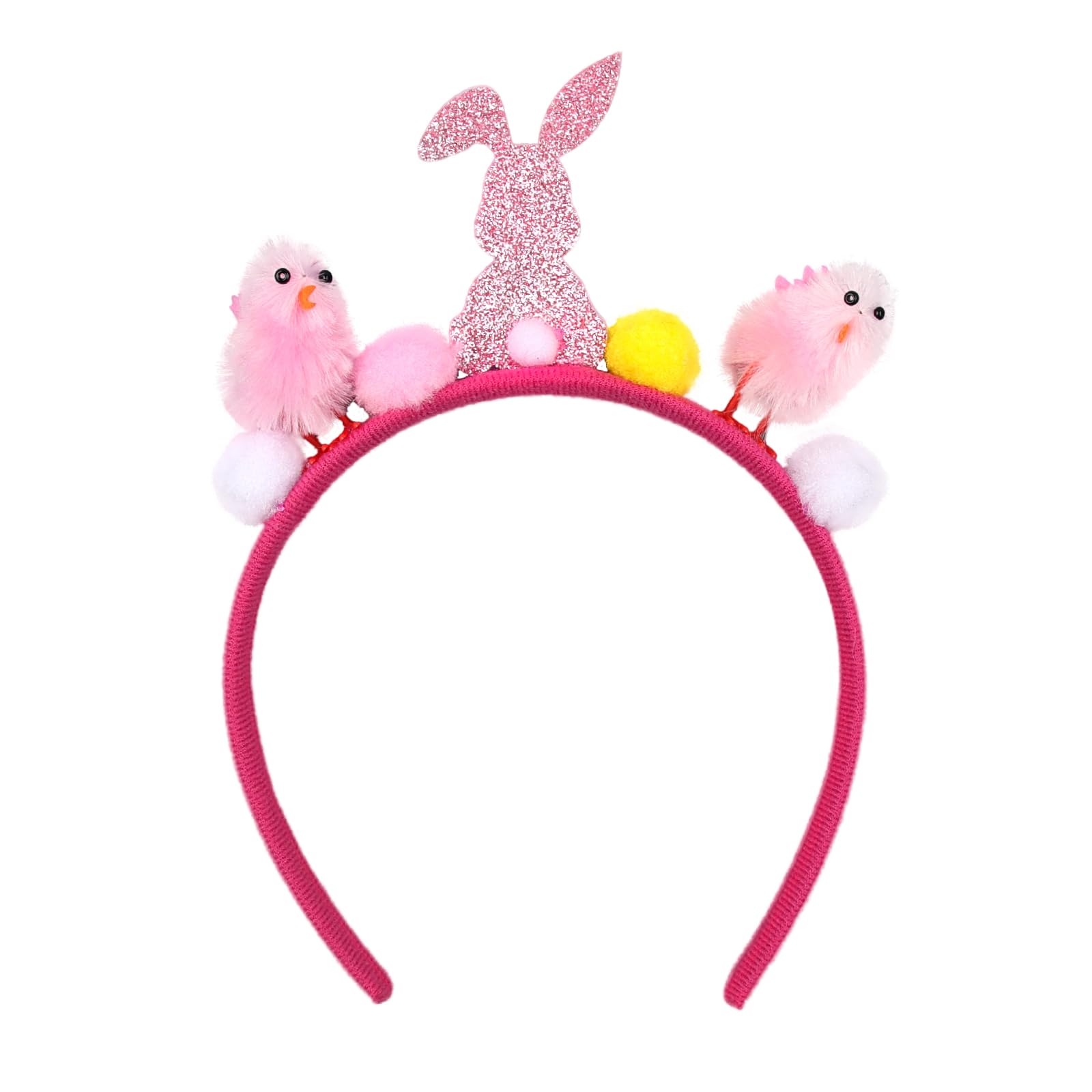 XIELIME Easter Headbands for Women Pink Glitter Easter Bunny Headband Cute Chick Hair Bands for Women Easter Spring Hair Accessories Plush Hair Hoop