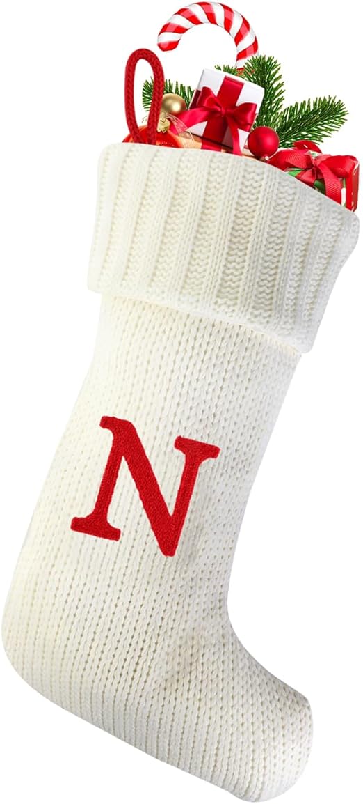 20-Inch Personalized Monogram Christmas Stocking, Family Initial Christmas Stockings with Super Soft Plush Cuff Decoration for Xmas and New Year Party(Letter R)