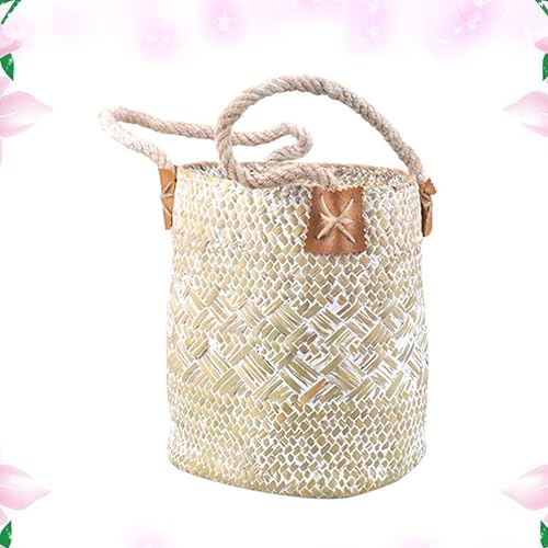 Miniatura 4 de HANABASS Cesta trenzada de hierba marina multifunción hecha a mano para flores caja de almacenamiento de escritorio cesta tejida para ropa sucia