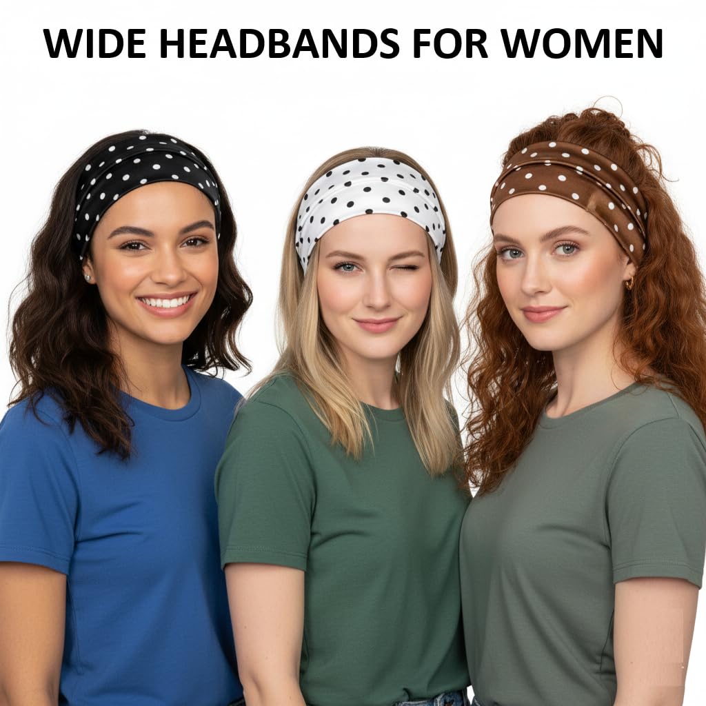 Huachi Polka Dot Headbands for Women Non Slip, Thick Womens Wide Headbands Cute Hairbands Boho Vintage Fashion Hair Accessories for Beach Vacation