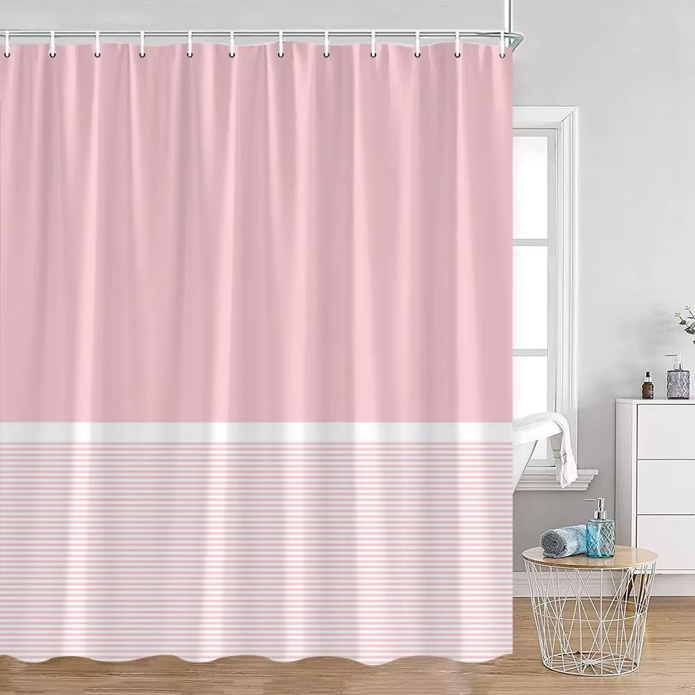 Rideau de douche polyester moderne à rayures multicolores rose jaune bleu vert 71x183cm