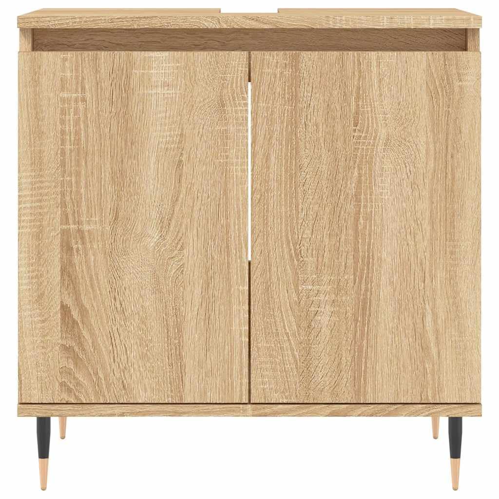Armario de baño de roble Sonoma, 58 x 33 x 60 cm, material de madera, armario de baño con mucho espacio de almacenamiento, mueble de baño independiente, resistente a la humedad, moderno