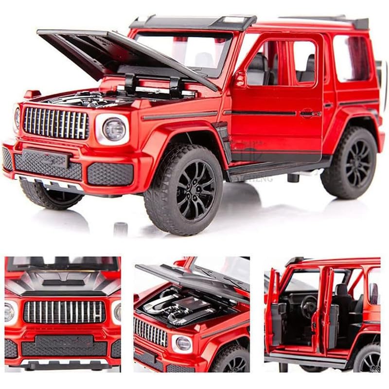 Image of Kids Model 1:32 Bb700 Die Cast Metal Car Pull Back Action Opening Doors with Realistic Engine Sound Lights Toy Car Gift for Boys - Red