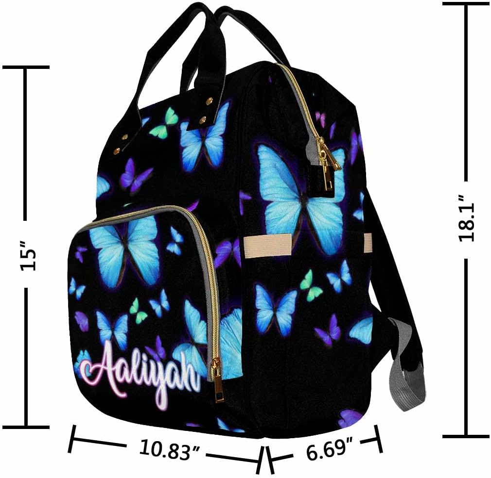 Artsadd Custom Diaper Bag Backpack with Name, Personalized Butterfly Diaper Bags for Women Customized Large Capacity Diaper Backpack for Men Women Camping Hiking