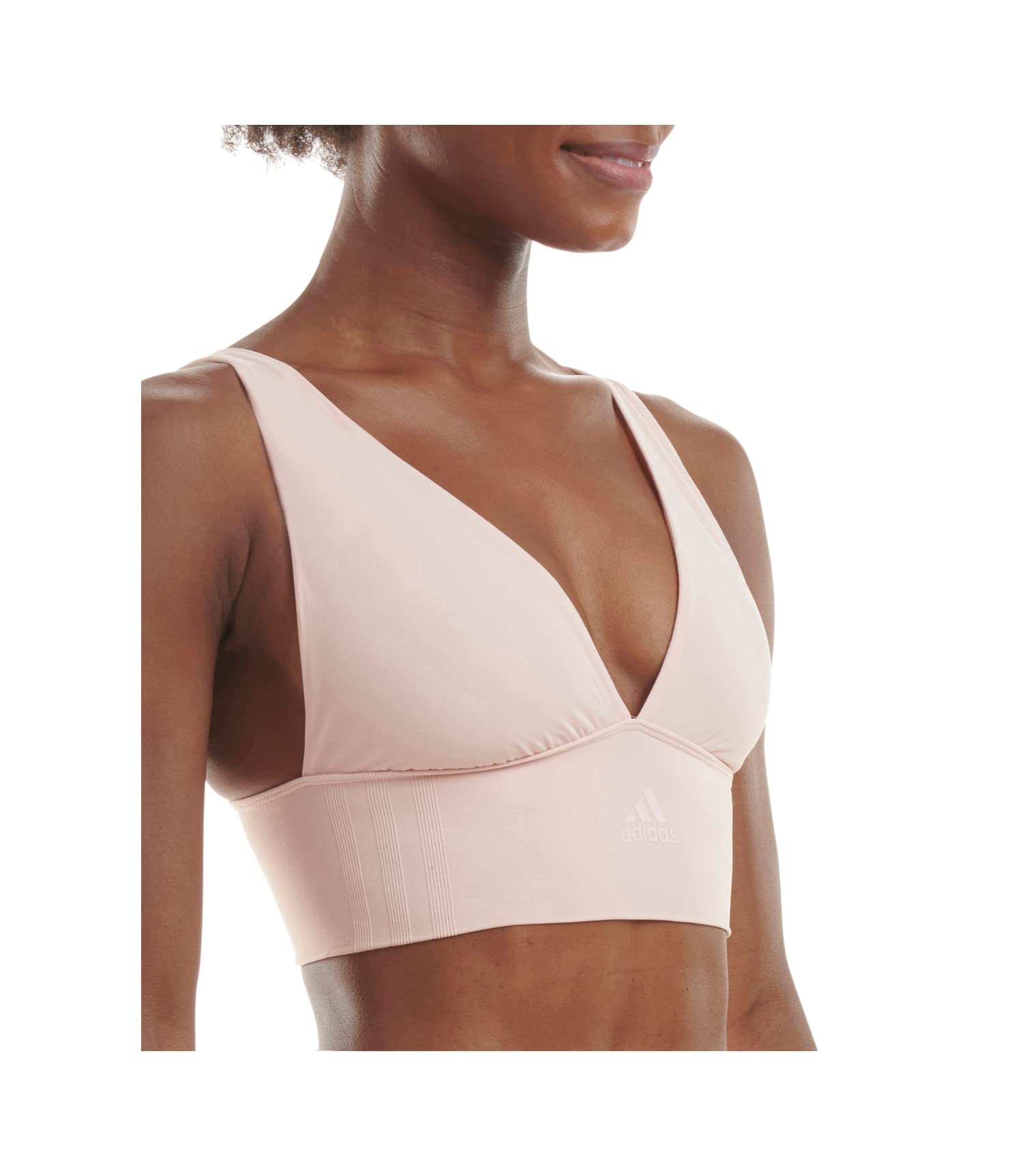adidas Women's Seamless Micro Stretch Longline Plunge Lounge Bra, Peach Whip, XL