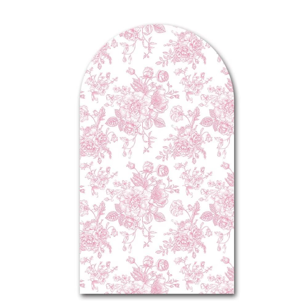 Iydamc Peach Pink Floral Arched Backdrop Covers Double-Sided Stretchy Arch Stand Cover for Girls Birthday Baby Shower Fiesta Party Decoration Supplies