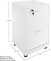 Vista 2 de File Cabinet - 2-Drawer Cabinet with Lock and Deep Drawer Storage - Rolling Filing Cabinet for Under The Desk, Home, or Office by Lavish Home (White)