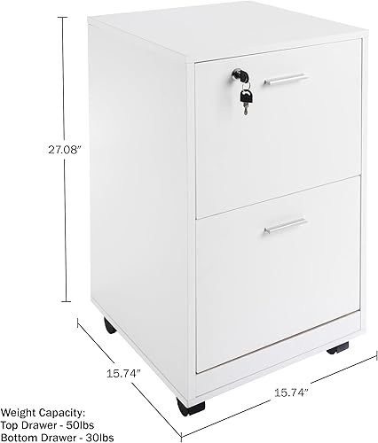 Miniatura 2 de File Cabinet - 2-Drawer Cabinet with Lock and Deep Drawer Storage - Rolling Filing Cabinet for Under The Desk, Home, or Office by Lavish Home (White)