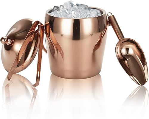 Miniatura 8 de Cubo de hielo para champán con pinzas y tapa de cucharada, cubo de hielo de doble pared para bar de vino, cubo de hielo con soporte y asa de