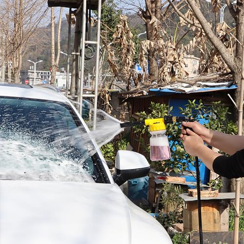 Auto-Schaumpistole, 900ML Multifunktionale Auto Reinigung Schaum Pistole, Einstellbare Profi Schaum Waschpistole für Auto-und Motorrad Gärten Waschen Werkzeug fit Gartenschlauch SchaumsprüHer (Gelb)