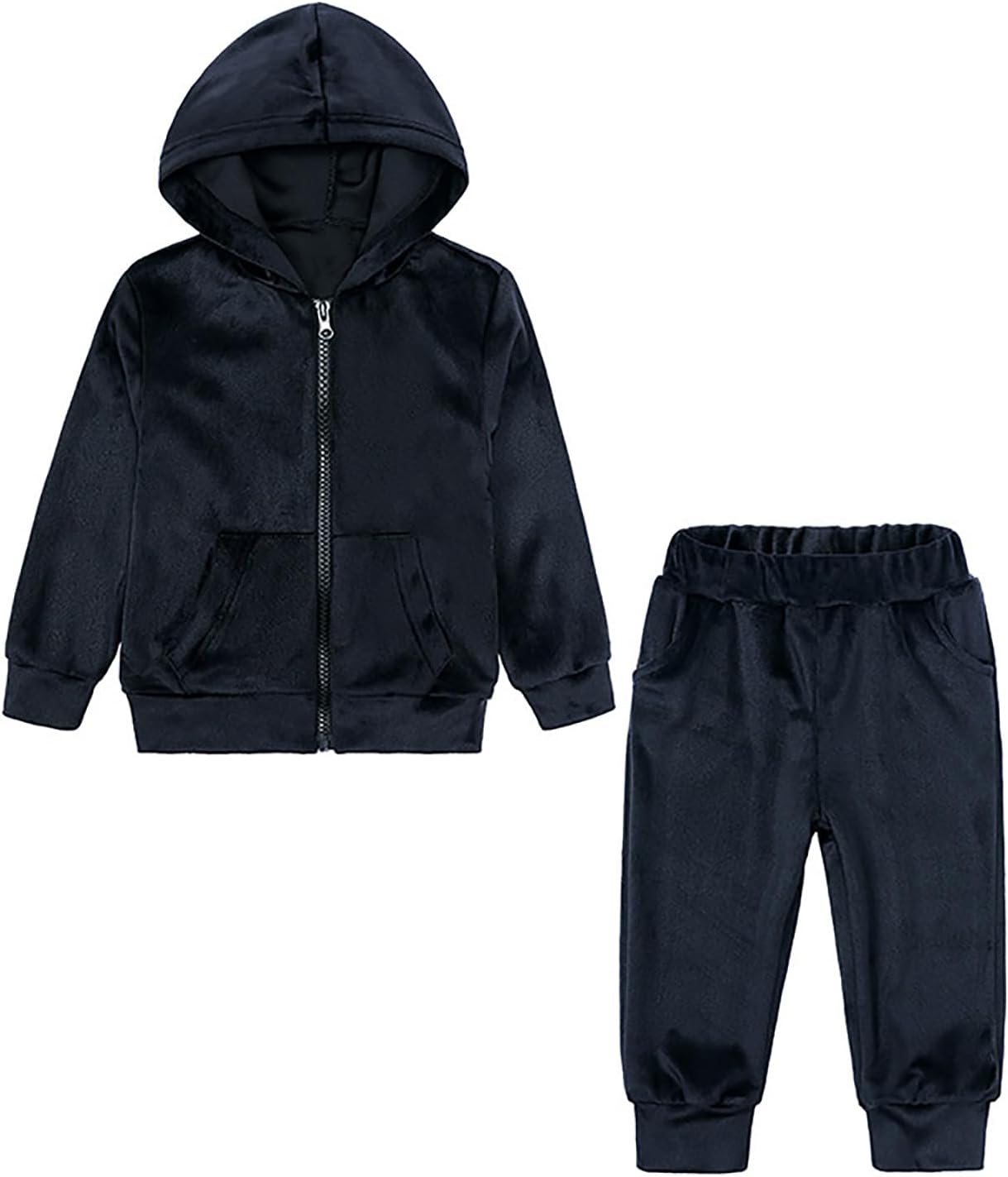 Girls Warm Velvet Fleece Zip Hoodie Set Winter Tracksuit