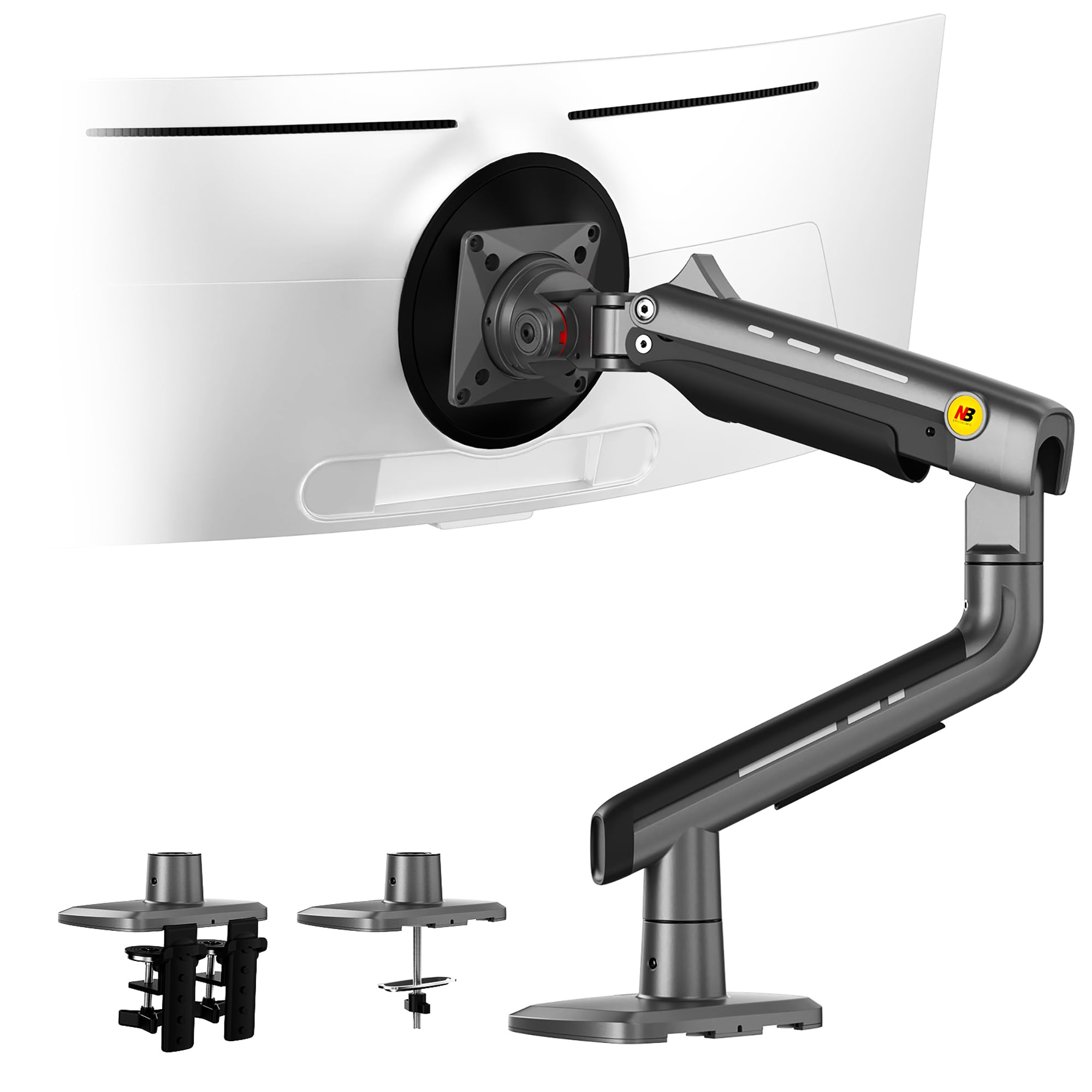 NB Ergonomic Braccio Monitor per da 32 a 60 Pollici Schermo Piatti Ultrawide Curvi, Supporto per Monitor Resistente Carico fino a 20 kg VESA 75&100 mm (Nero)