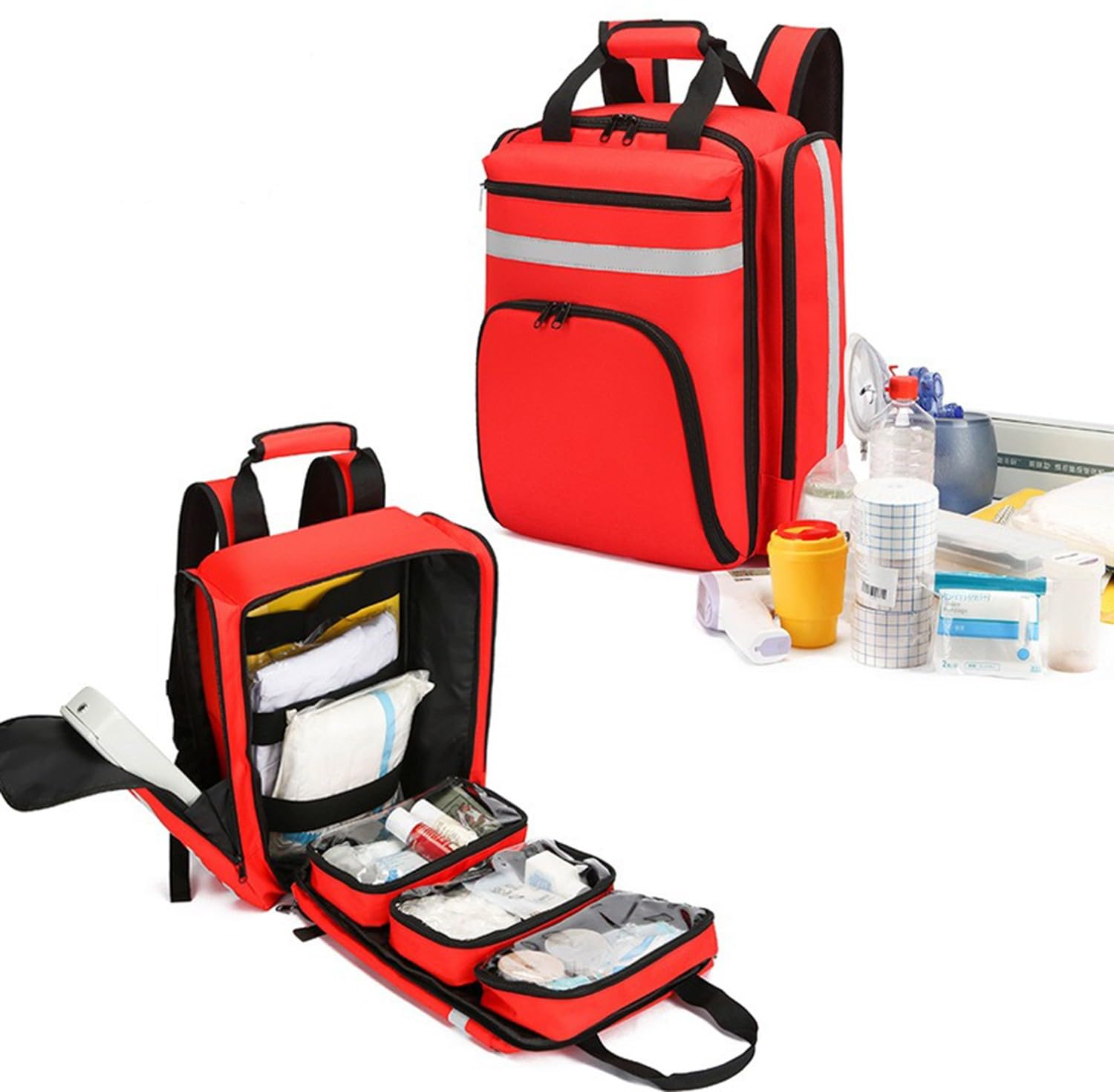 Mochila Médica De Emergencia, Bolsa De Trauma De Primeros Auxilios con Reflectante, Impermeable Y De Gran Capacidad, Bolsa Vacía De Primeros Auxilios para Senderismo Viajes Excursiones