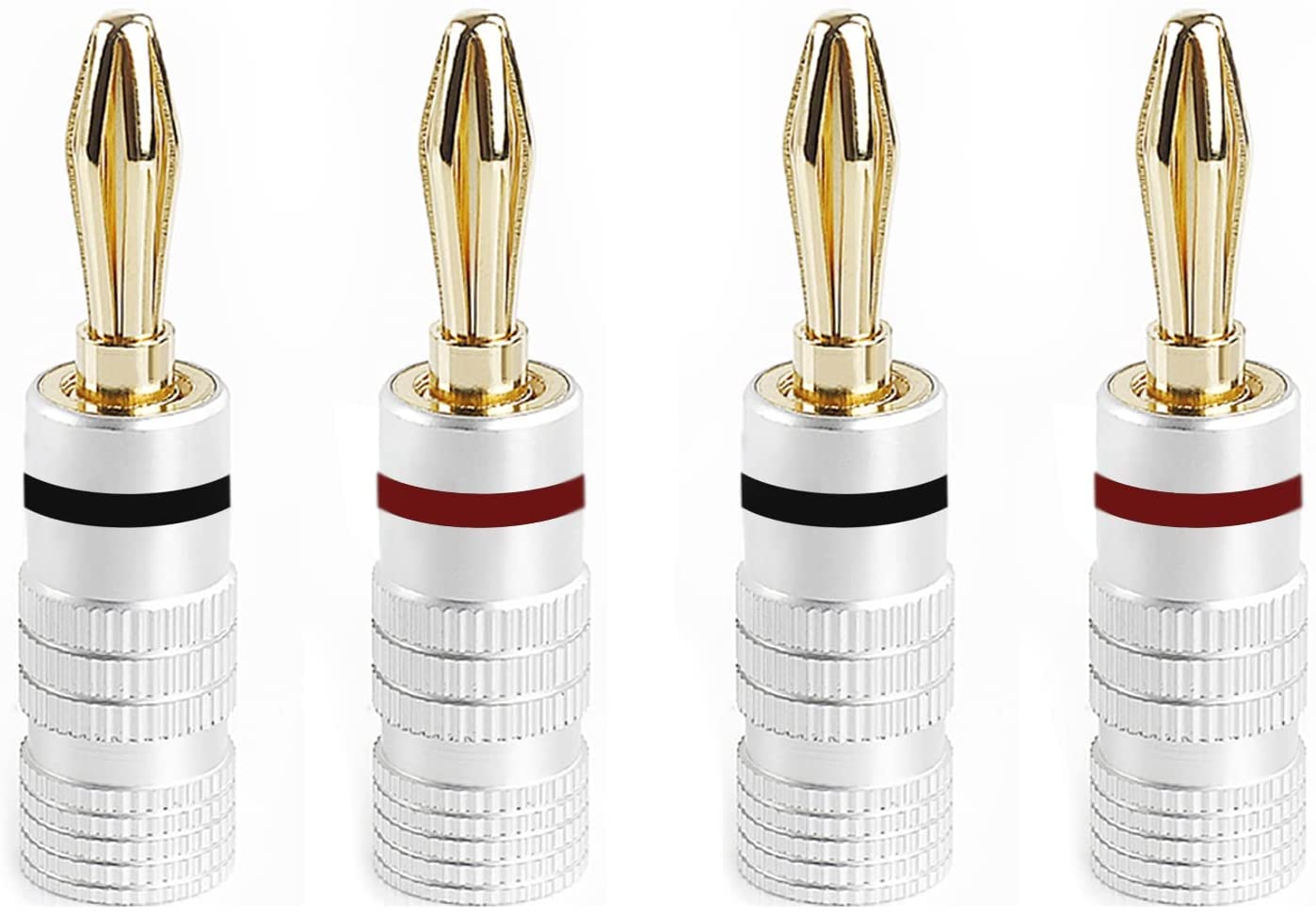 H-its Kabel - (4 Pieces) Banana Cable Plugs, Audio Jack Connector, Dual Screw Lock, Speaker Cable Connector for Amplifier, HiFi, Receiver