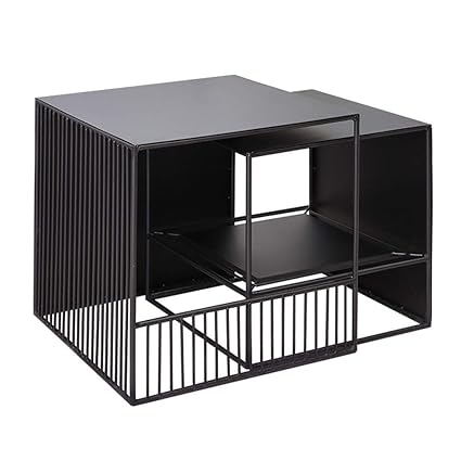 INDIAN DECOR. 45559 Iron Art Square Leisure Table (Black) - Set of 2 Pieces