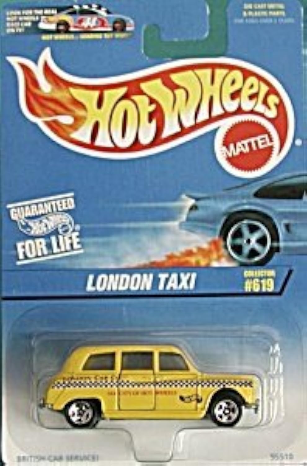Hot Wheels - London Taxi - 1:64 Scale Replica - Collector #619 - Yellow Body Color w/graphics - 5 Spoke Wheels - China Made