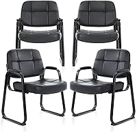 Vista 33 de CLATINA Silla de cuero para oficina, sala de espera, con base de trineo, silla de recepción sin ruedas con reposabrazos y soporte de madera, sillón