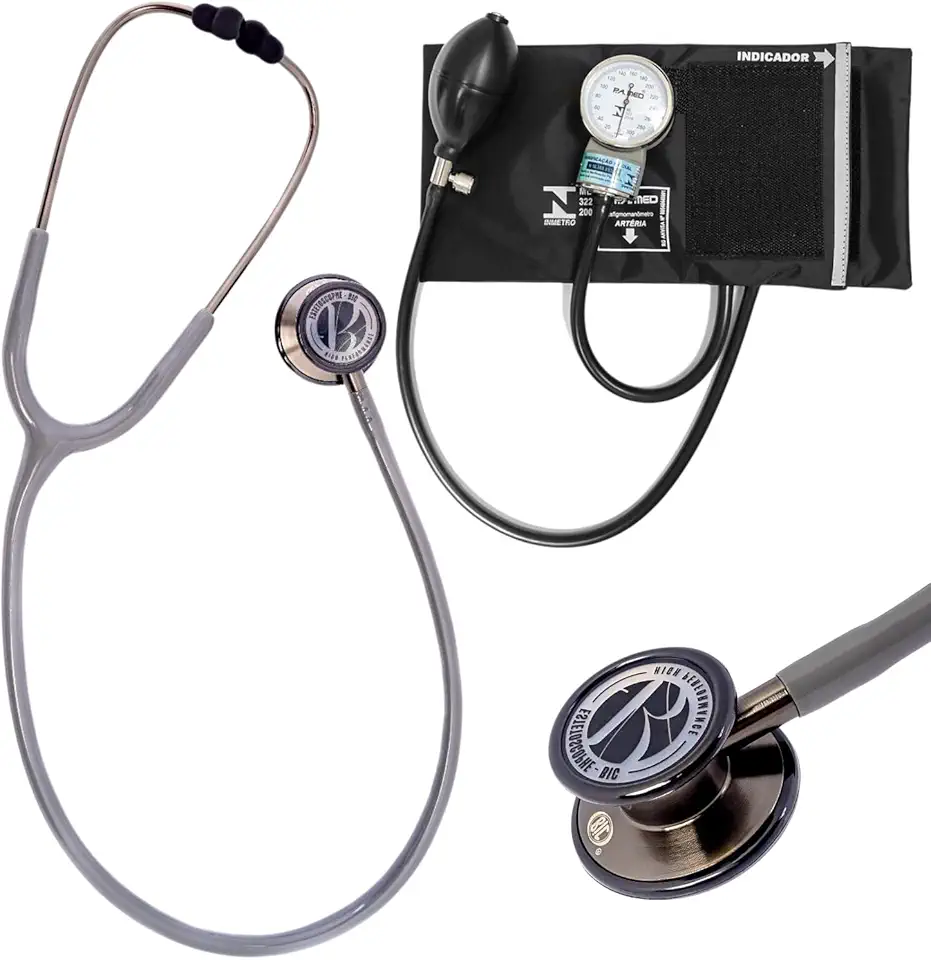 Kit Estetoscópio BIC Eternity + Esfigmomanômetro Pamed Com Bolsa - Enfermagem e Medicina (CINZA GRAFITE)