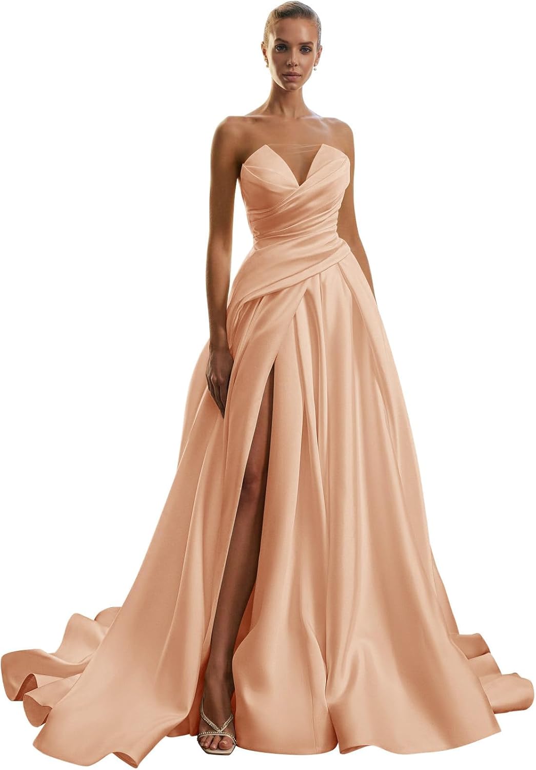 Sweetheart Satin Prom Dresses with Split Strapless Formal Dress for Women Evening Party Dress