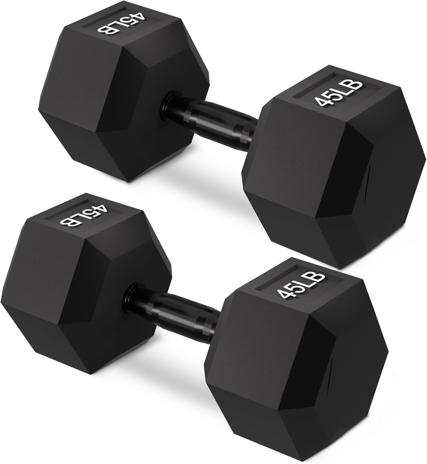 Rubber Encased Hex Weights Dumbbells Set of 5 – 50 lb Pair | Cast Iron Hand Weights with Anti-Slip Grip for Home Gym Strength Training