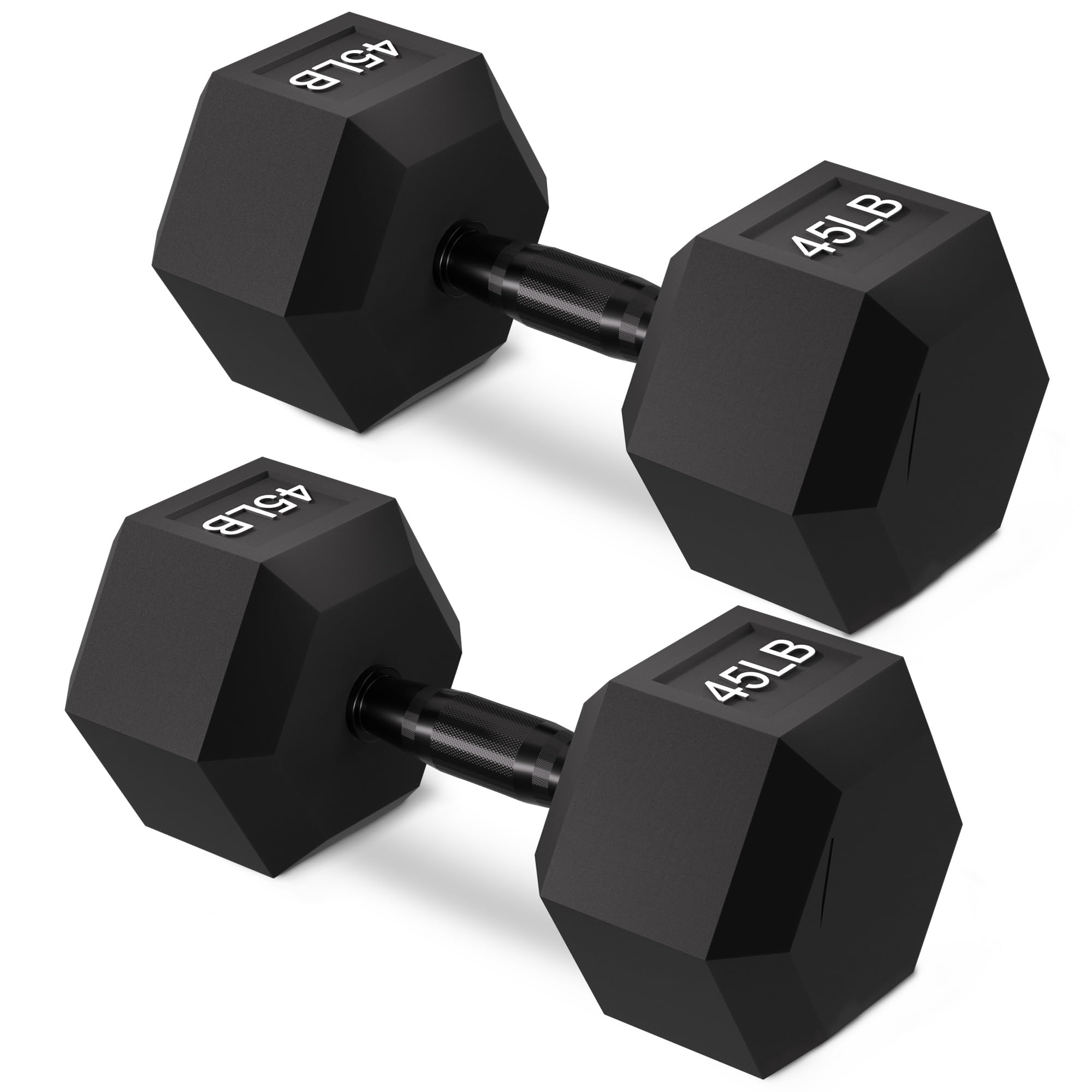 Rubber Encased Hex Weights Dumbbells Set of 5 50 lb Pair Cast Iron Hand Weights with Anti-Slip Grip
