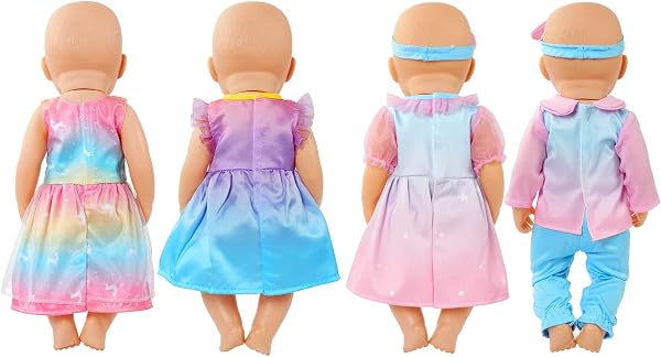 Aolso Vestiti per Bambole per New Born Baby Doll, Abito per Bambolotti 35-45CM, Vestito Stampa con Cappello, Regali per Ragazze, Bambini, Confezione da 4 Serie Unicorno (Bambola Non Inclusa) - 3