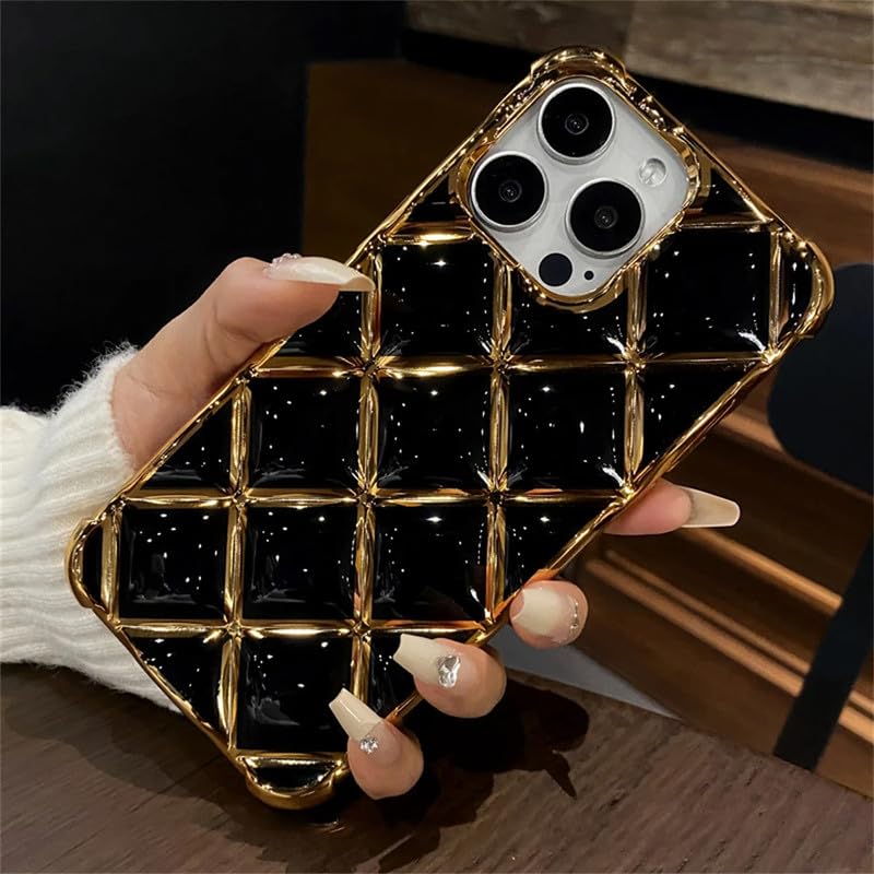LuxuryKase LK152 Plating Diamond Lattice Grid Case for iPhone 15 Pro (TPU | Black)