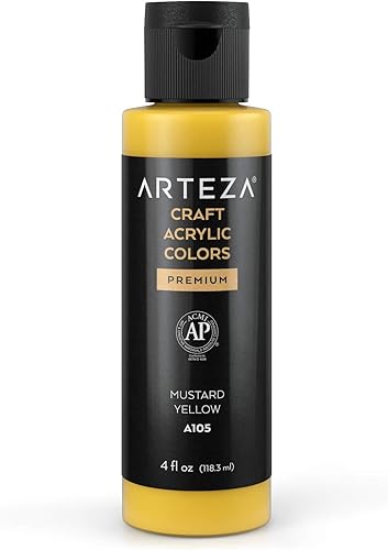 ARTEZA Pintura acrílica para manualidades, A105 amarillo mostaza, botella de 4 fl oz (4.0 fl oz), a base de agua, mezclable, pintura acrílica mate,