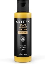 ARTEZA Craft Acrylic Paint, A105 Mustard Yellow, 4fl oz (118 ml) Bottle, Water-Based, Blendable, Matte Acrylic Paint for Art & DIY Outdoor Projects on Glass, Wood, Ceramics, Fabrics, Paper & Canvas