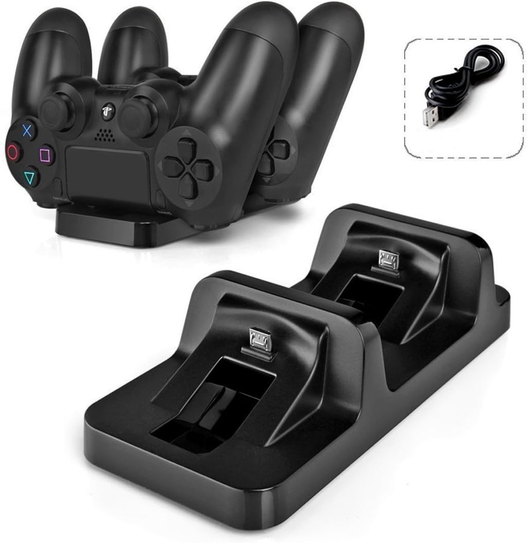 KONKY PS4 Game Storage Tower Controller Charger, Multifunctional Detachable Playstation 4 Console Vertical Stand & CD Game Disk Holder, Blue-Ray Films Storage & PS4 Dual USB Fast Charging Dock