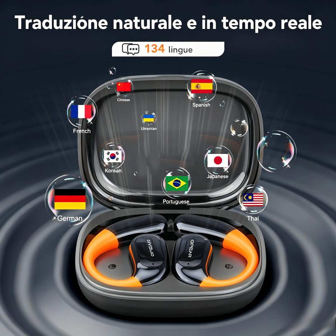NE27 AI Cuffie Traduzione Simultanea, Auricolari Traduttore Simultaneo in 134 Lingue con Touchscreen LCD, Compatibili con iOS e Android per Viaggi, Ambiente Professionale e Apprendimento