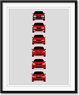 BMW M5 Generations Inspired Poster Print Wall Art of the History and Evolution of the M5 (BMW Car Models: E28, E34, E39, E60, F10, F90) (Unframed)