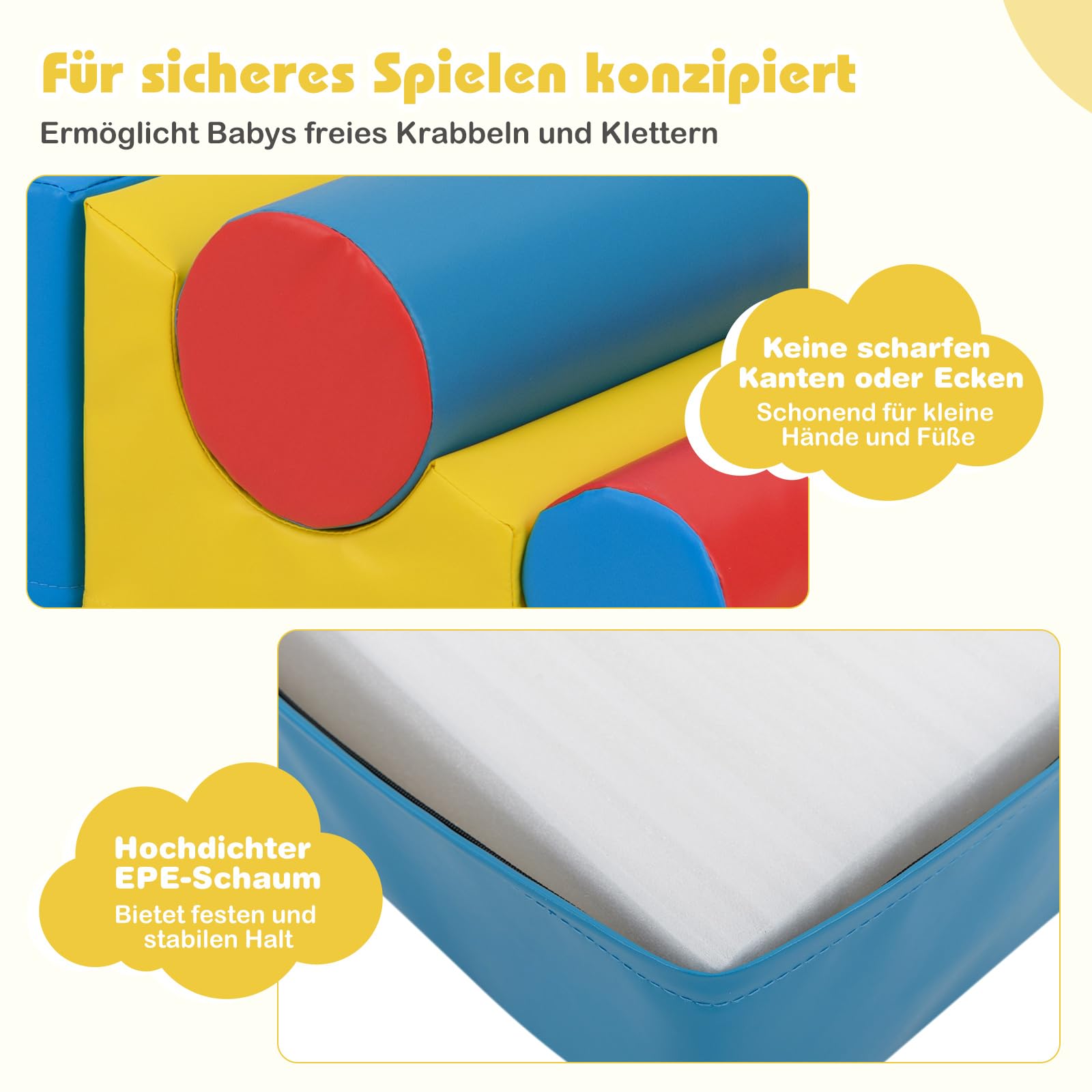 COSTWAY 7 TLG. Schaumstoffbausteine, Softbausteine zum Klettern & Toben, Riesenbausteine aus Schaumstoff, Großbausteine XXL Indoor für Kinder, Bunt